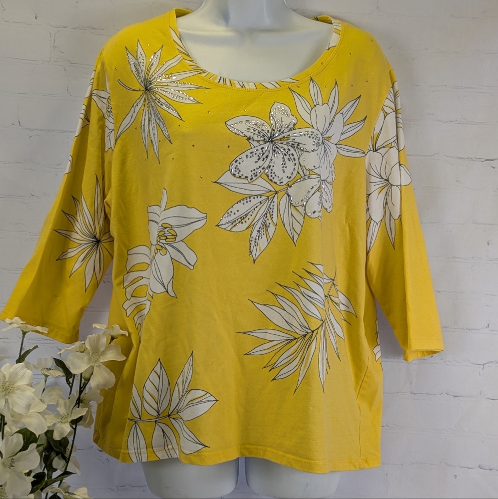 Onque Casuals Yellow 3/4 Sleeve Boxy Blouse